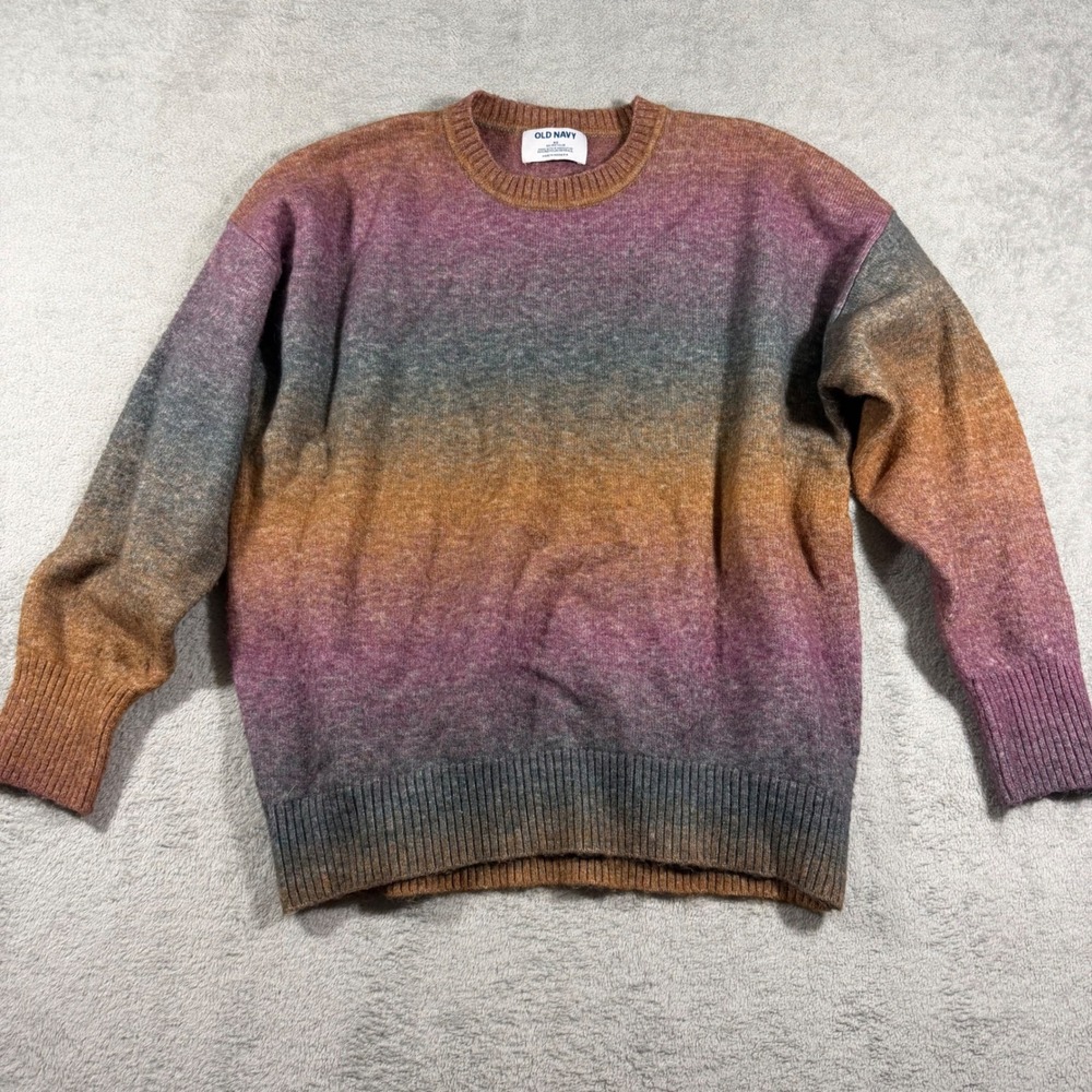 Old Navy Sweater Women XS Purple Orange Ombre Go-Recycled Wool Blend Crew Neck - Picture 10 of 12